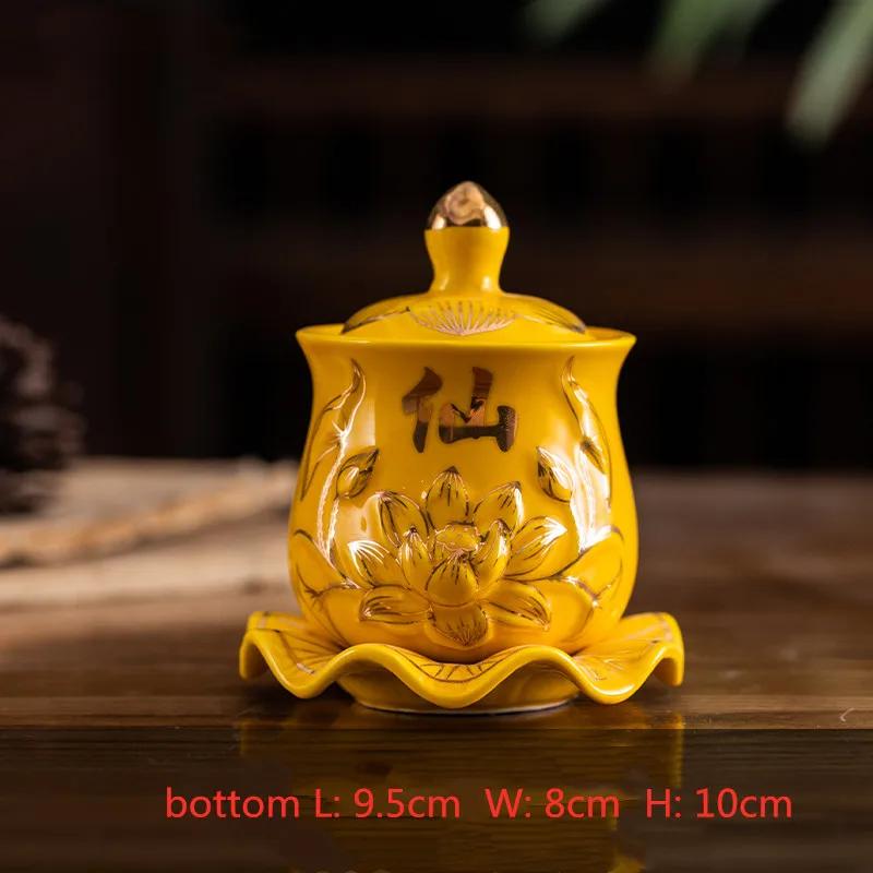 1 шт. Керамическая чаша для святой воды в китайском стиле, кружки для подношения воды в форме лотоса, кружки для воды «Великое сострадание Гуаньинь», буддийские принадлежности