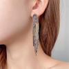 European & American Glam Rhinestone Tassel Long Earrings for Evening Events