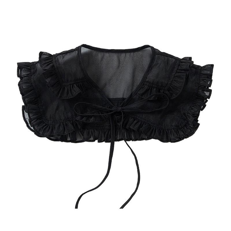Royal Style Cotton Fake Collar Shawl Wrap Hollow Out Floral Lace Ruffled Trim Necklace Pointed Lapel Blouse Dropshipping