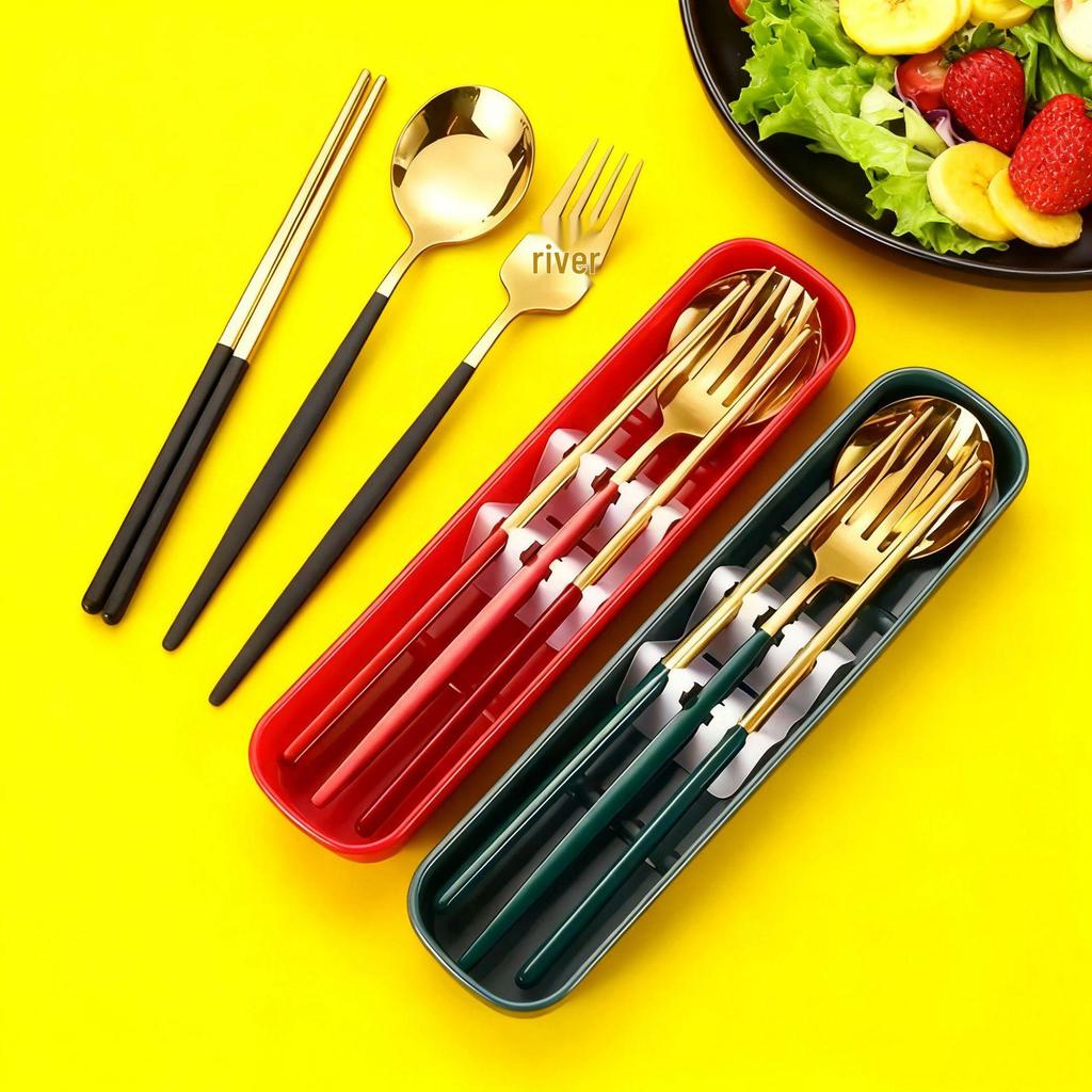 Дорожный набор столовых приборов из нержавеющей стали 410: Вилка, Ложка и Палочки в Подарочной Коробке. Идеально подходит для студентов!