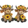 2pcs Sunflower Highland Cow Resin Flower Pot Ornament
