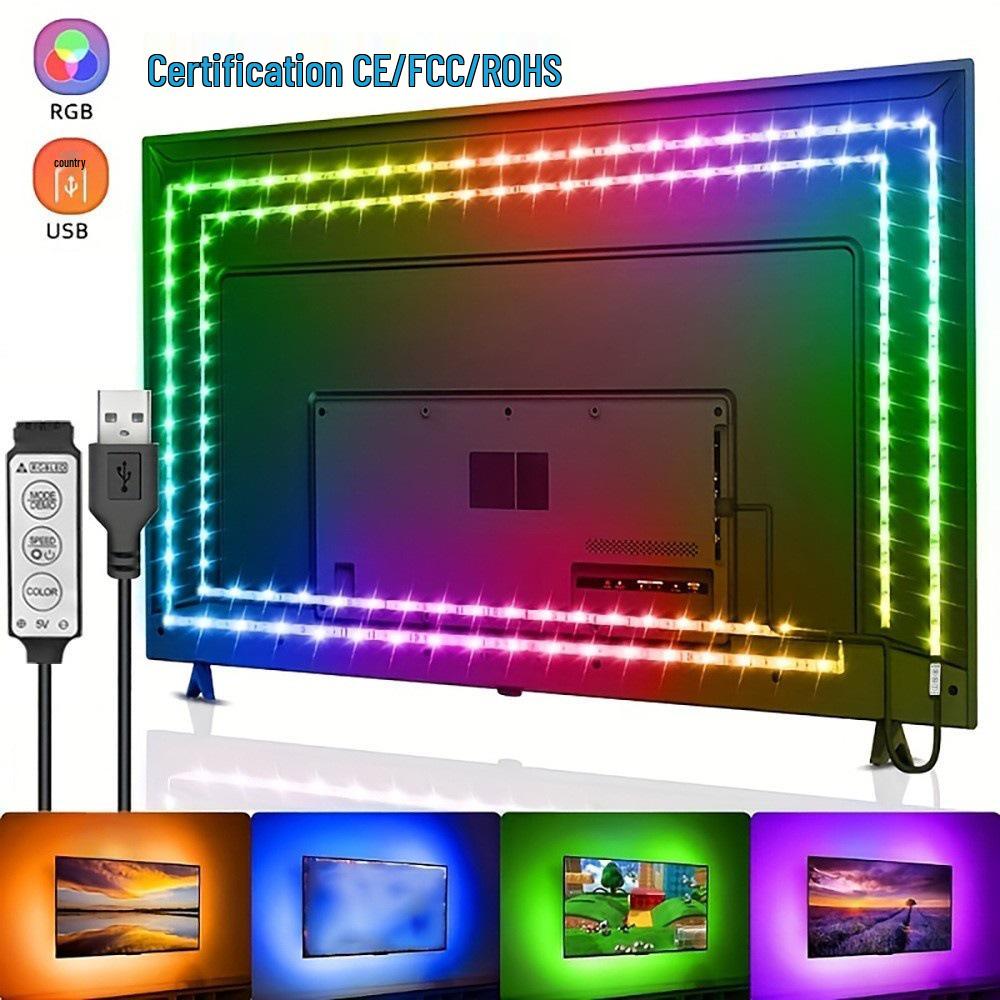 Мини-лента RGB 5050 для подсветки телевизора, 3 кнопки, 5В, семицветный набор