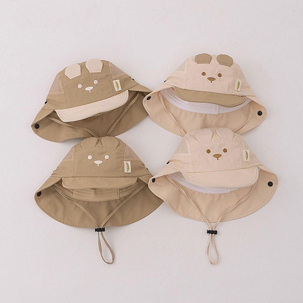 Embroidery Sun Cap Cartoon Bear Ear Kids Panama Hat New Summer Baby Hat  Boys Girls
