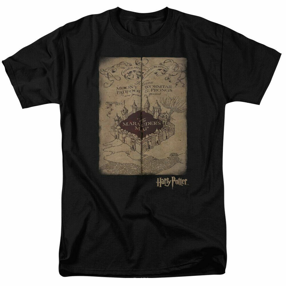 Harry Potter Marauders Map T Shirt Mens Licensed Wizard Movie Tee Hogwarts Black