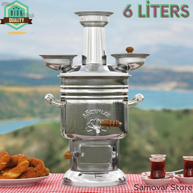 Фарфор из нержавеющей стали Турецкий самовар Подогреватель чая Котел с горячей водой Чайник Самовар Дровяная печь Древесный уголь Самовар Чайная посуда Пикник