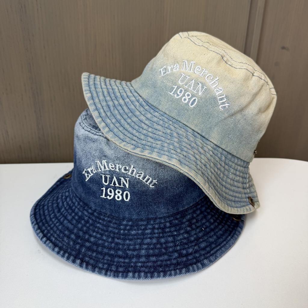 Gradual change embroidery letters cowboy mountaineering hat women's big eaves bucket hat big head circumference showing face small mountaineering sun