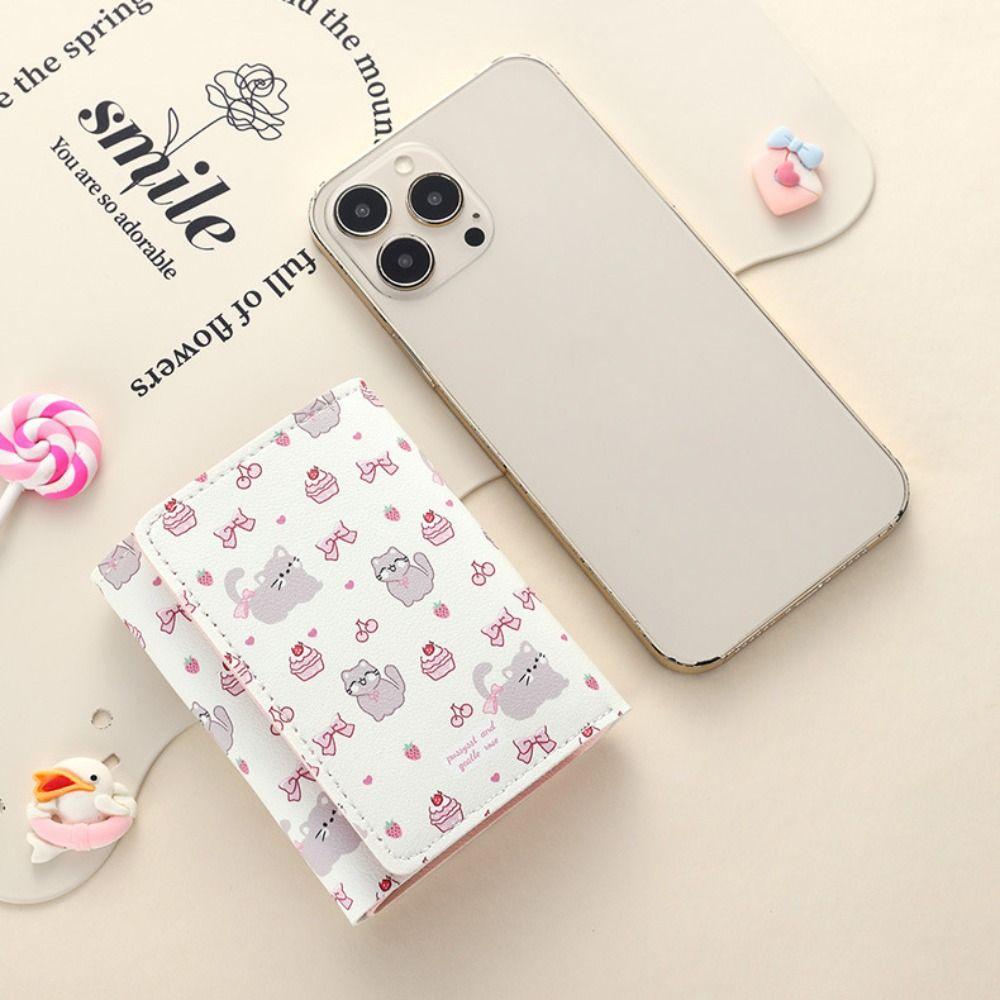 Портативный короткий кошелек с изображением медведя из мультфильма, несколько отделений для карт, тройной кошелек для девочек, кошелек для монет, ежедневный