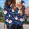 Women Autumn Christmas Gifts Printed Long Sleeve T-Shirts  Loose V-Neck Plus Size Tee Shirt Tops Comfy Blouse