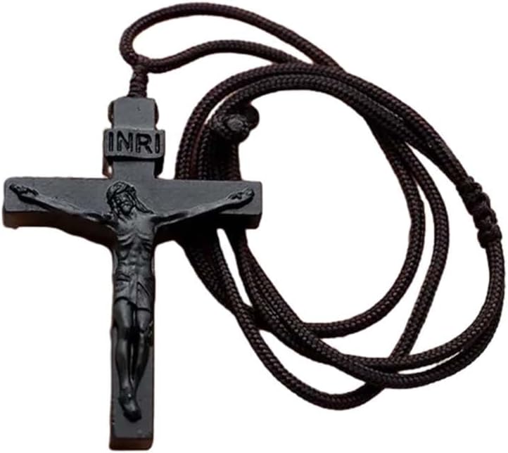 Деревянное ожерелье с крестом Иисуса, ожерелье с деревянным крестом, христианско-католическое ожерелье с распятием Иисуса для мужчин и женщин