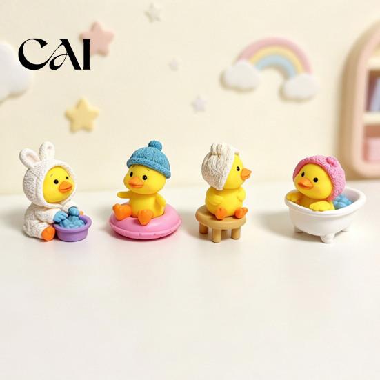 Miniature Animal Statue Set 4Pcs Kawaii Bathtub Duck Figurines, Cute Bathroom Scene Decor for Car Bubble Bath Collection Dashboard Desk Windowsill
