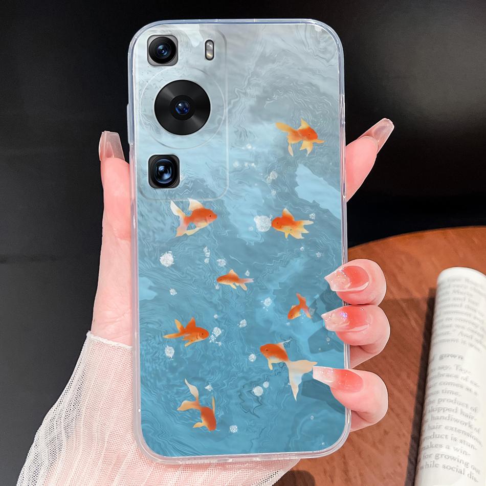 Чехол для Huawei P60 P50 Pro P50E Рыбы Океана Мягкий Тонкий ТПУ Прозрачный Силикон Легкий Задняя Крышка для Huawei P 60 P 50 Корпус Телефона