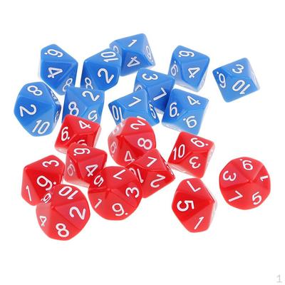 20 штук многогранных кубиков D10 сине-красного цвета для игр Dungeons and Dragons, реквизит для ролевых игр