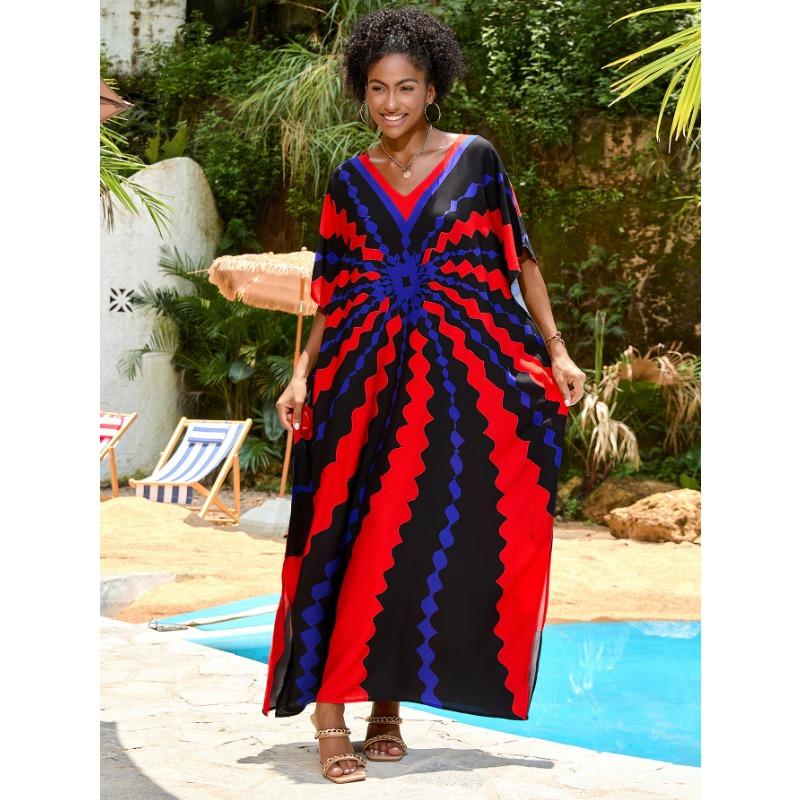 Плюс Размер Женщин Новый Принт Пляжный Свободный Платье Праздничный Бикини Накидка