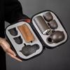 Portable Chinese Travel Tea Set, Teapot Clay Set, Tea Ceremony, Camping, 4 Cups, Purple Stone, Ke Cup, Teapot Set