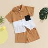 Лоскутная летняя одежда для маленьких мальчиков, рубашка на пуговицах с короткими рукавами, топы и повседневные комплекты с шортами, одежда для детей 2, 3, 4, 5 лет