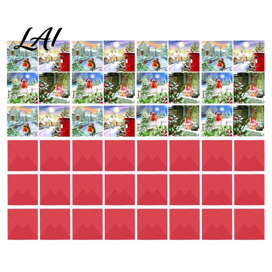 Decorative Christmas Stationery 24Pcs Watercolor Card Set with Envelopes Hand Painted Animal Holiday Greeting Cards Highland Cow Dog Bird Xmas Cards