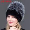 Women Fur Hat Winter Mink Skullies Hat Fox  Ski Cap