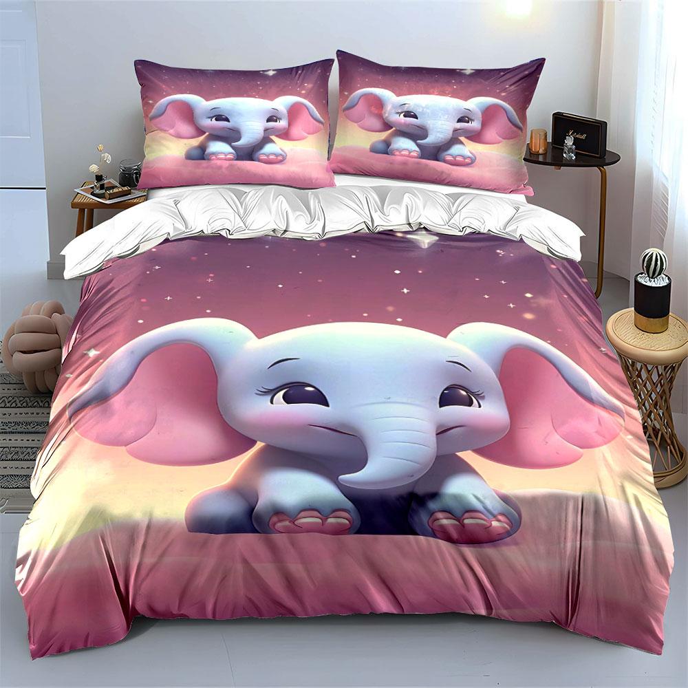 Smiling cartoon elephant motif. Bedding sets Duvet cover sets Duvet covers Pillowcases(1 * Duvet Cover 2 * Pillowcases without duvet insert)