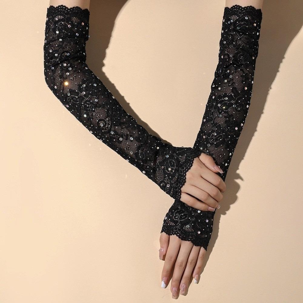 1 Pair Elasticity Mesh Gloves Glitter Rhinestone Gloves Retro Lace Gloves for Women