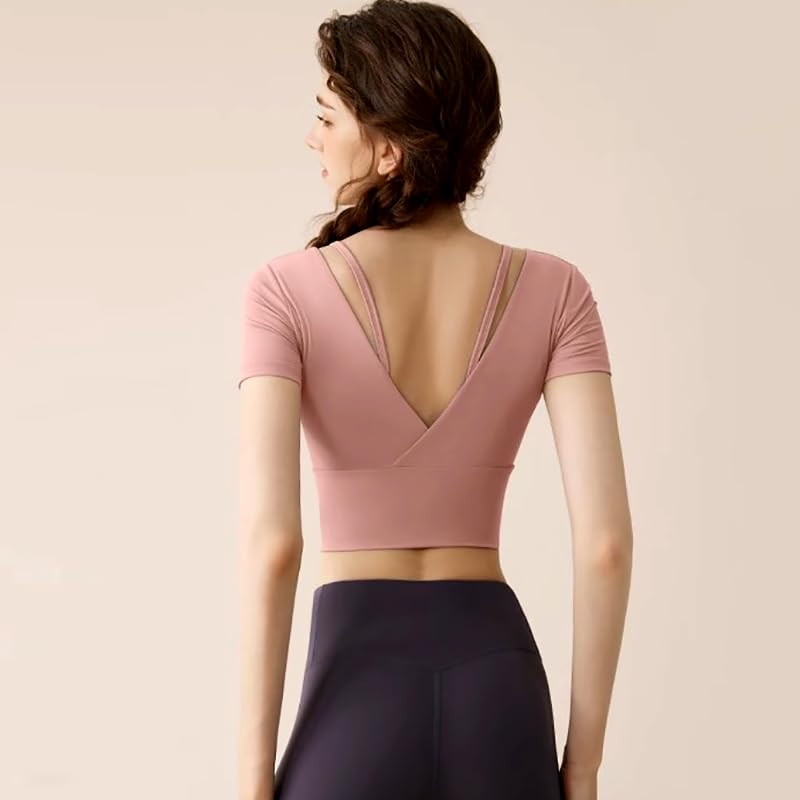 Wzhiming Yoga Short Elegant Short Perfect for Ballet and Short Sleeves Top, Cupped, Sleeve, Wear, Length, Dance, Moisture-Wicking, Quick-Drying, (M,