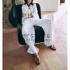 Spring New Lapel Long Sleeves Linen Blended Shirt 4877100 Mid Waist Shoelace Wide Leg Pants 4877101