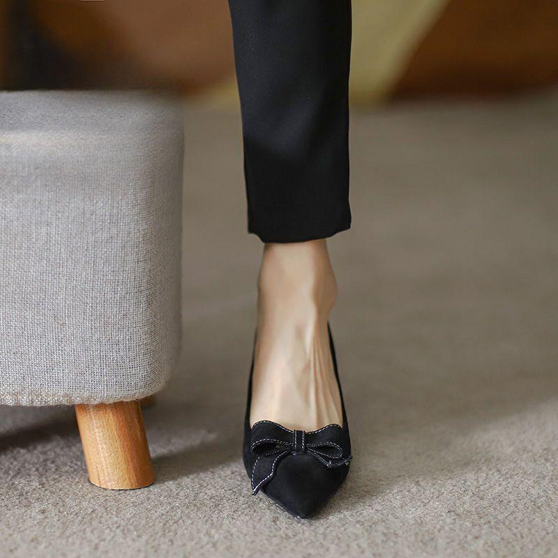 Туфли женские на толстом каблуке 2025 новинка черные с острым носком на среднем каблуке одинарные туфли студенческие этикет профессиональные туфли на высоком каблуке инс тренд