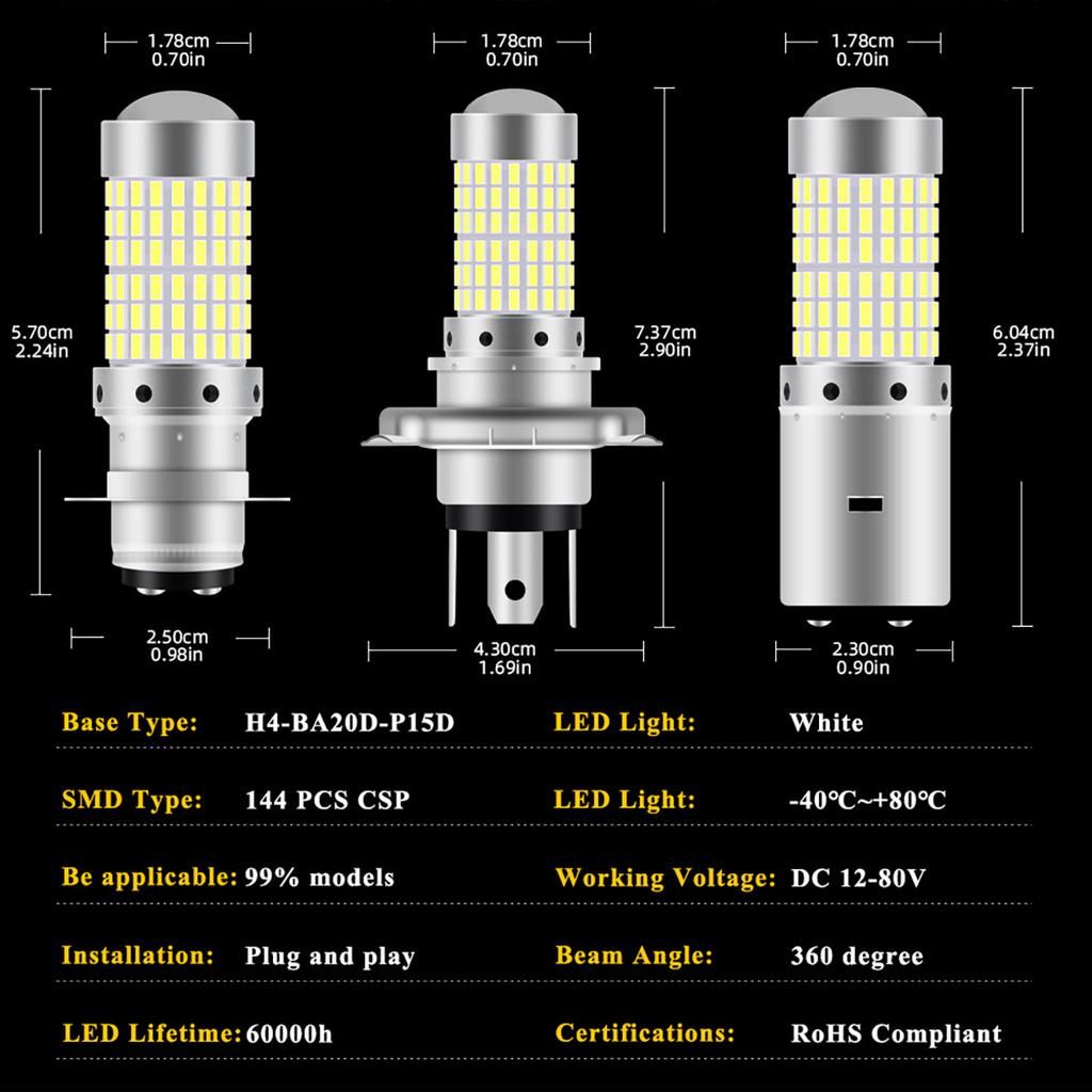 1pcs Motorcycle headlights H4 P15D BA20D LED Bulbs DRL Bright Plug and Play 12V White Hi Lo Lamp Scooter Accessories
