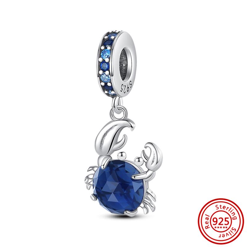 Новинка S925, серебристо-синяя подвеска, висячие морские животные, морская звезда, русалка, рыбья ракушка, подходит для оригинального браслета, бусины, подарок, ювелирные изделия своими руками