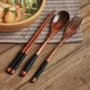 Handmade Wood Chopstick Spoon Fork Tableware Set Rice Soup Bamboo Utensil Home Kitchen Dinnerware Suit