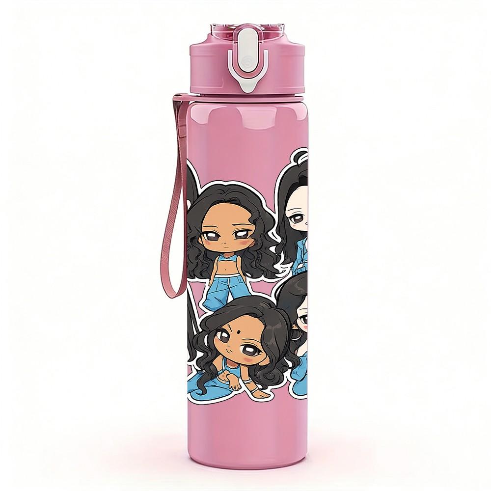 1PC Five Girl Friend Squad 750ml Color Plastic Sports Water Bottle Leakproof Flip Straw Lid Suitable for Sports Office Home Use