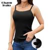 Lace Camisole for Women with Built-in Bra Adjustable Spaghetti Strap Camis Tanks Lettuce Hem Ribbed Undershirt