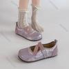 Модная летняя мода Балетный стиль Одинарные туфли Девочки Неглубокий вырез Круглый носок Повседневные балетки Модные с перекрестной шнуровкой Удобные туфли на плоской подошве