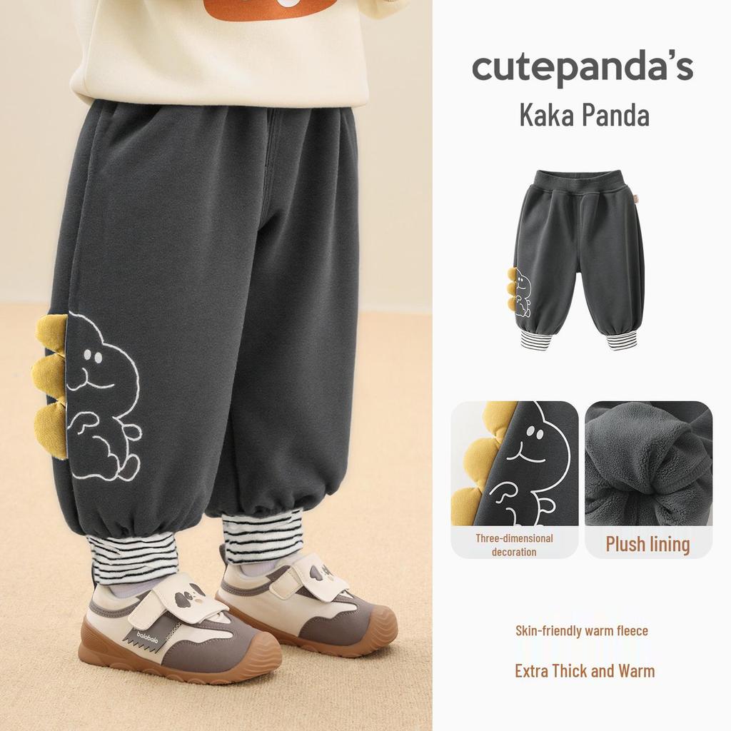 Детские зимние спортивные штаны Kaka Panda на флисовой подкладке - Теплые осенне-зимние брюки для мальчиков и девочек