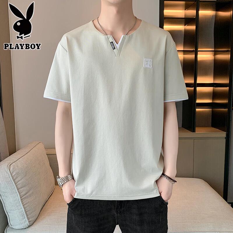 PLAYBOY Мужская футболка с коротким рукавом и V-образным вырезом из ледяного шелка