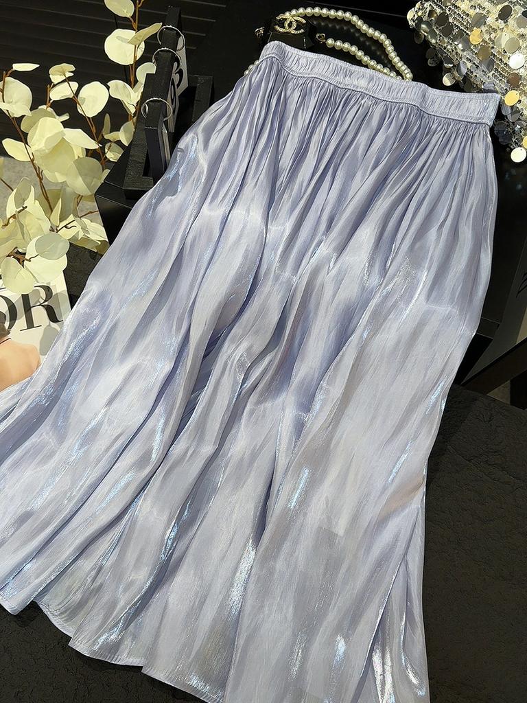 Юбка-плиссе из перламутровой пряжи в складку, летняя женская, средней и длинной длины, с высокой талией, новинка 2025 года