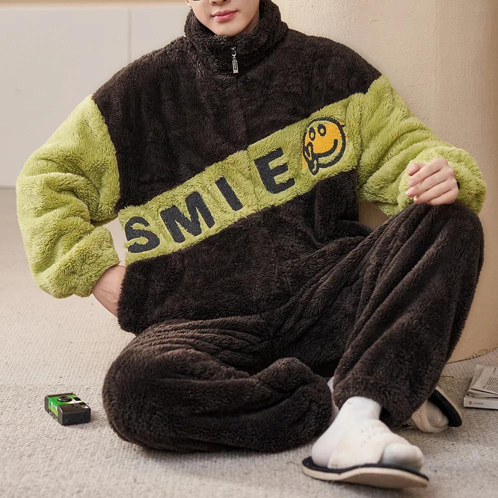 Мужская зимняя теплая пижама, пижамный комплект, мужская фланелевая пижама, ночная рубашка, домашняя одежда, бархатный коралловый флис 6XL, пижама большого размера