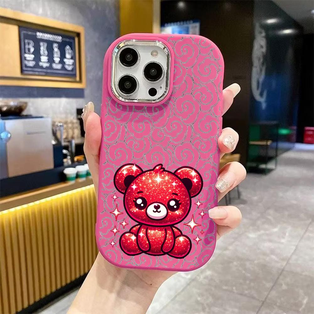 Phone Case: 2D flat design suitable for iPhone 18 17 16 15 14 13 Pro protective case, couple style, red bear, Christmas and Halloween gift