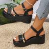 Fashion Braided Wedge Sandals for Women Summer 2025 Black Ankle Strap Platform Sandals Woman Thick Sole Non Slip Beach Sandalias