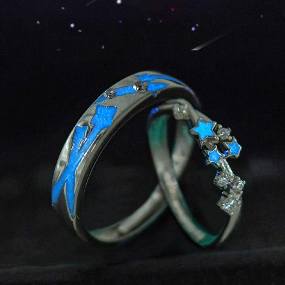 Открытое светящееся кольцо на палец, серебряное светлое регулируемое кольцо, светящееся кольцо со звездой для вечеринки