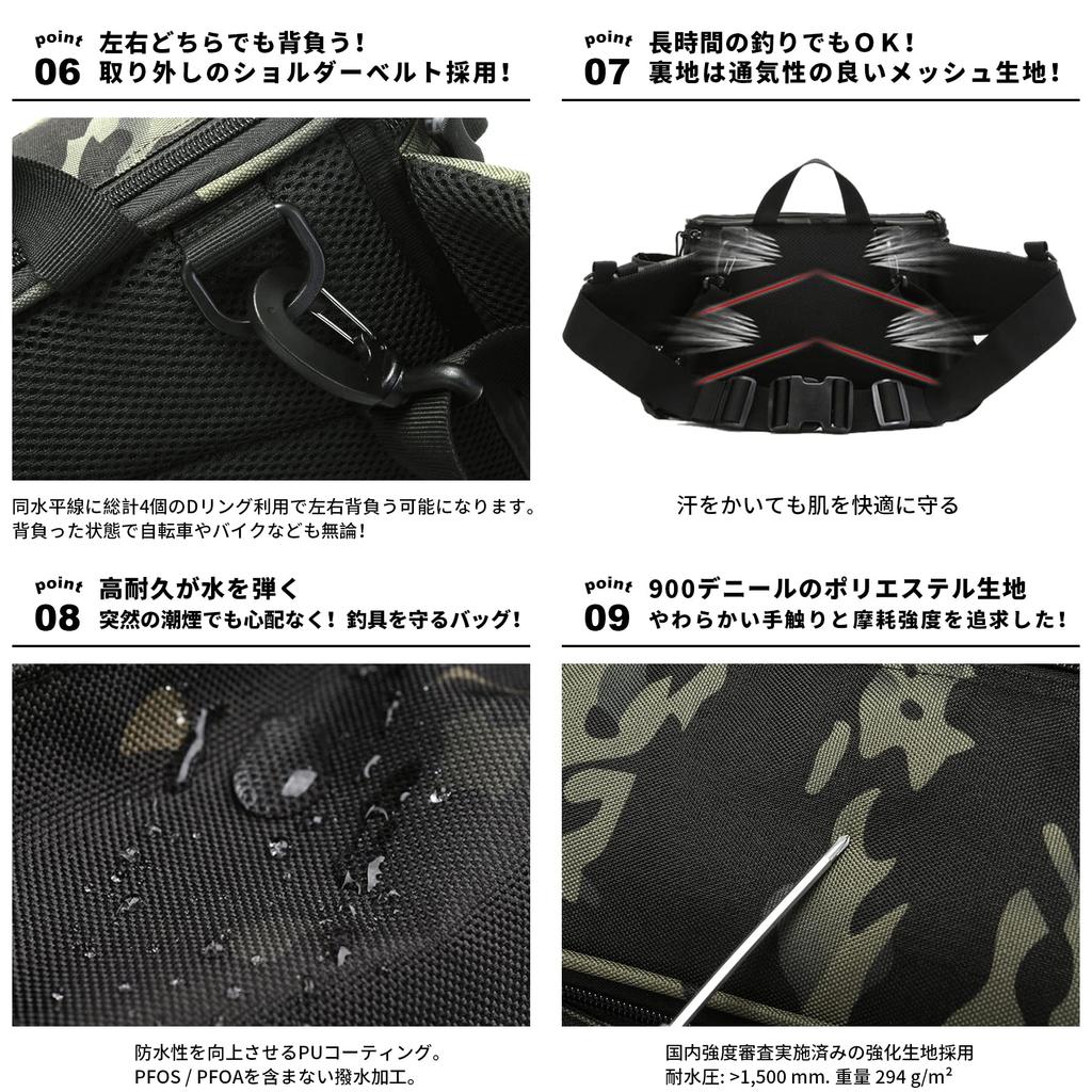 HAKAWAFLY Fishing Large Waist Wide Fishing Tackle Waterproof Hip or Left Shoulder Includes 2 Rod Holders and 5 Carabiners Bag, Wide-Mouth, Capacity,