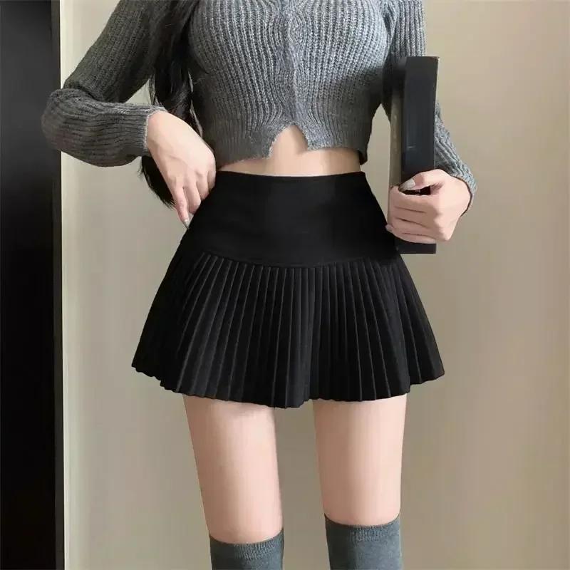 Шерстяная плиссированная юбка, женская корейская милая сексуальная трапециевидной формы с высокой талией, экстремальная мини-юбка, осень-зима, винтажная школьная