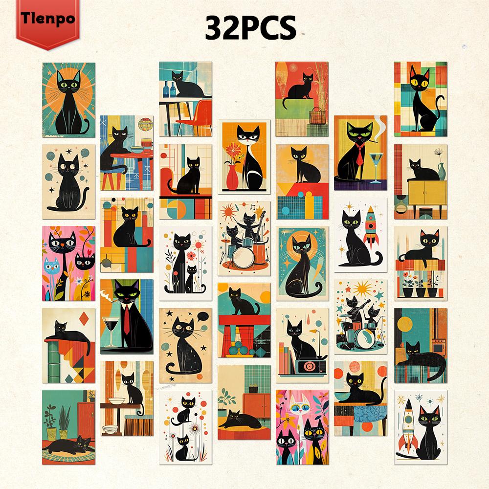 32 шт., Абстрактная геометрическая открытка с черным котом, Подарок на день рождения/юбилей, Коллекционная, Подходит для подарка, Можно отправить по почте.