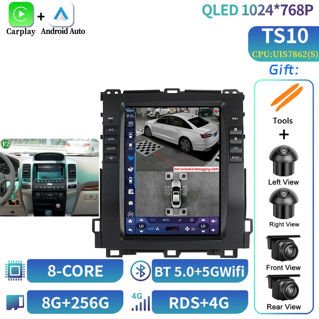 10.4"Для Prado 120 Lexus GX470 Для Toyota Land Cruiser 2002-2009 Android Навигация CarPlay Автомобильное радио Мультимедиа Экран Стерео
