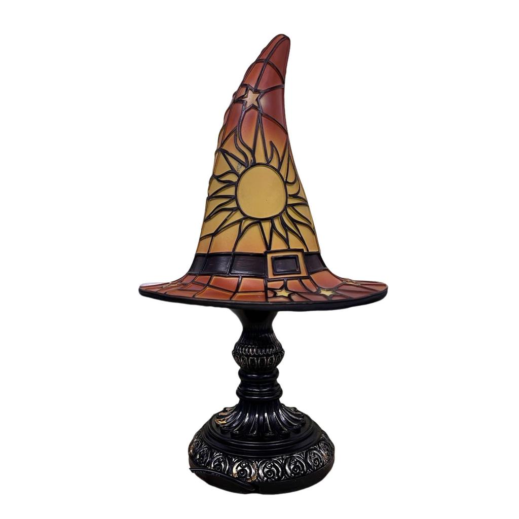 30cm Resin Tained Glass Witch Hat Lamp,Spooky Fun Handmade Hat Shape Lights,Nightstand Night Light With Mystical Charm Gifts