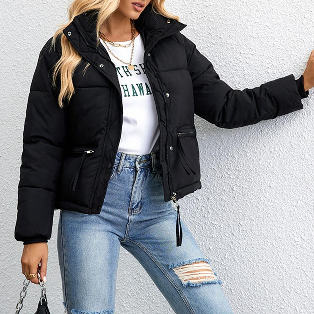 Женское пальто, однотонное, модное, на молнии, куртка с хлопковой подкладкой, свободное пальто с хлебной подкладкой, куртка с хлопковой подкладкой