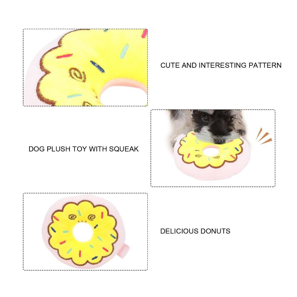 Plush Filled Donut Dog Toy Chew Tough Plush Pet Toy Interactive Dog Chew Toy Boredom Relief