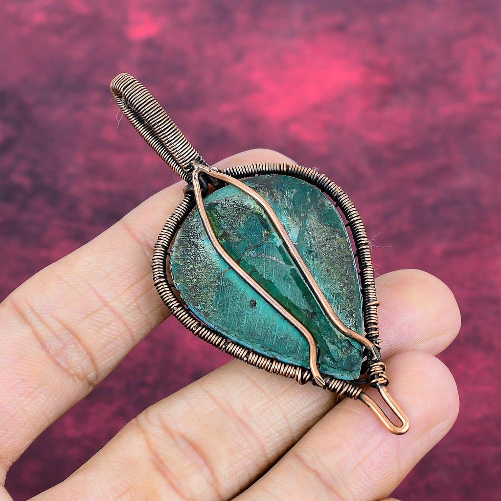 Tree Of Life Tibetan Turquoise Pendant Copper Wire Wrapped Gemstone Jewelry