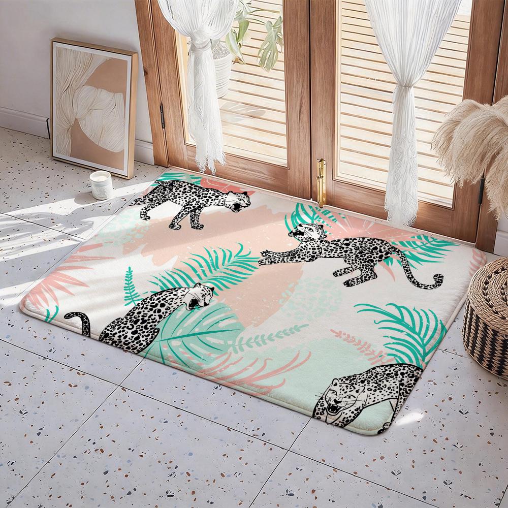 Print L Leopard Floor Mat Eco Flannel Doormat Non Slip Odorless Indoor Floor Rug Soft Short Plush Home Mat