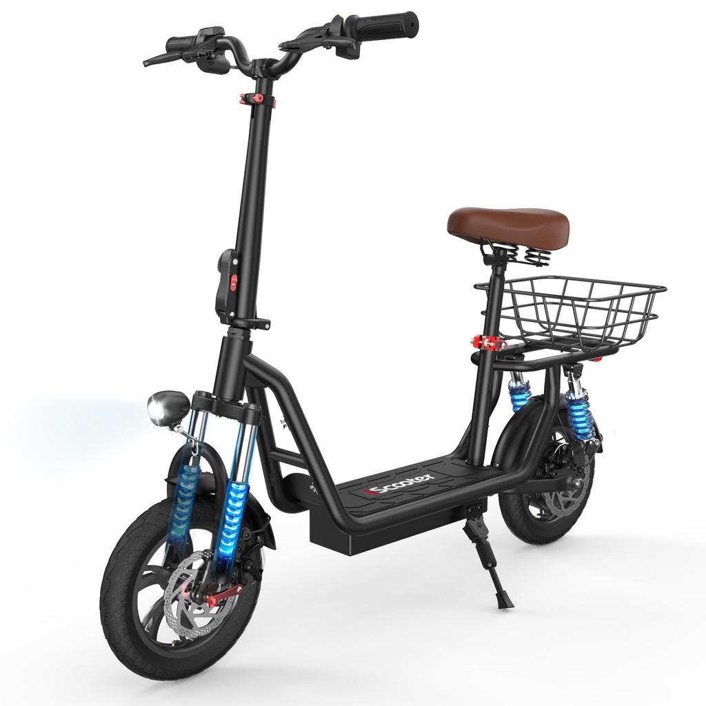 iScooter I12 City Commuting Electric Scooter 500W Motor 36V7.5Ah Battery 12 Inch Road Tires E-Scooter Outdoor Riding EScooter With Rear Basket