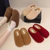 Fashion Wool Shoes Women Wear Platform Sole One-foot Slip-on Baotou Half Slippers 2025 Autumn Velvet Cotton Mop